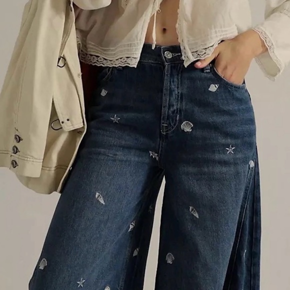 New Free People Westward Embroidered Jeans In Seascape Print Size 29 We The Free - Picture 2 of 16